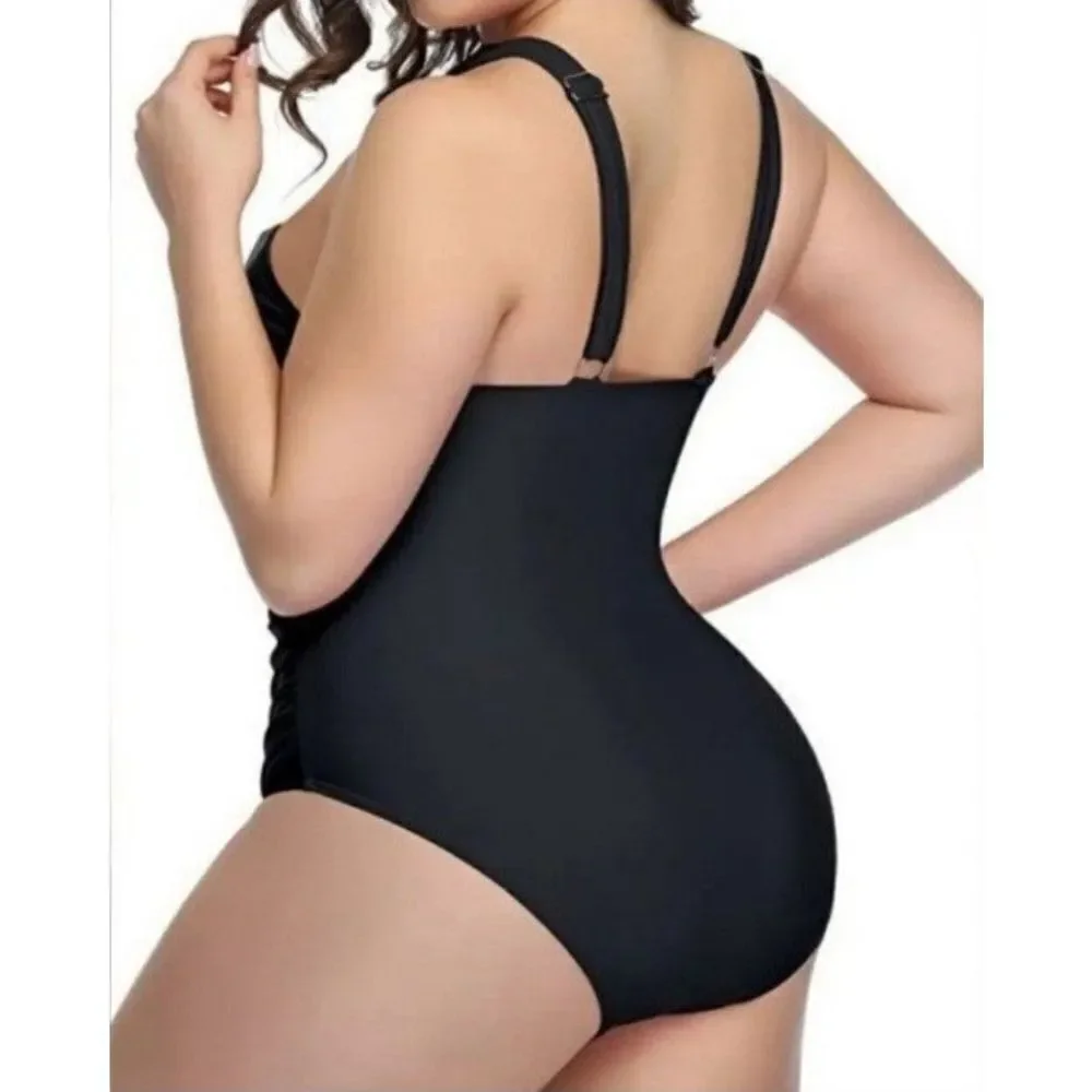 Ladies plus size Criss Cross Neck Cut Out One Piece Swimsuit sz 2X